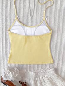 SHEIN Swim Top de bikini tankini elegante amarillo para mujer, verano/otoño, con lazo, sin Bottom, para fiesta en piscina, playa y vacaciones - Amarillo - Ver 3