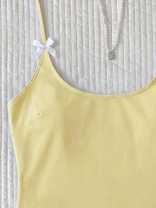 SHEIN Swim Top de bikini tankini elegante amarillo para mujer, verano/otoño, con lazo, sin Bottom, para fiesta en piscina, playa y vacaciones - Amarillo - Ver 4