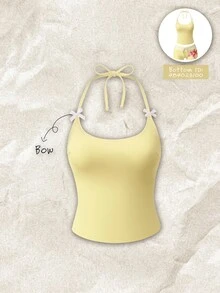 SHEIN Swim Top de bikini tankini elegante amarillo para mujer, verano/otoño, con lazo, sin Bottom, para fiesta en piscina, playa y vacaciones - Amarillo - Ver 1