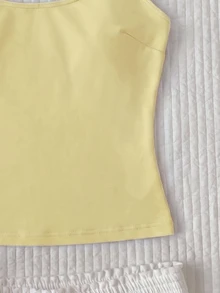 SHEIN Swim Top de bikini tankini elegante amarillo para mujer, verano/otoño, con lazo, sin Bottom, para fiesta en piscina, playa y vacaciones - Amarillo - Ver 5