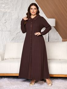 Lacomfia Women's Shirt Collar Long Sleeve Slim Fit Elegant Comfortable Warm Versatile Autumn/Winter Plus Size Dress - Coffee Brown - View 6