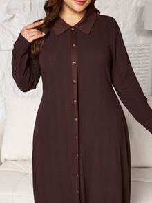 Lacomfia Women's Shirt Collar Long Sleeve Slim Fit Elegant Comfortable Warm Versatile Autumn/Winter Plus Size Dress - Coffee Brown - View 8