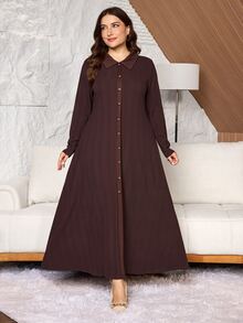 Lacomfia Women's Shirt Collar Long Sleeve Slim Fit Elegant Comfortable Warm Versatile Autumn/Winter Plus Size Dress - Coffee Brown - View 5