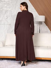 Lacomfia Women's Shirt Collar Long Sleeve Slim Fit Elegant Comfortable Warm Versatile Autumn/Winter Plus Size Dress - Coffee Brown - View 3