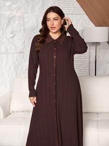 Lacomfia Women's Shirt Collar Long Sleeve Slim Fit Elegant Comfortable Warm Versatile Autumn/Winter Plus Size Dress - Coffee Brown - View 4