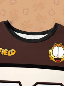 GARFIELD | SHEIN Plus Size Cute Cartoon Graphic Print Round Neck Short Sleeve T-Shirt - White - View 3