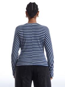 LYSMO Plus Size Women's Autumn/Winter Striped Colorblock Waist-Cinching Long Sleeve T-Shirt Fall - Multicolor - View 2