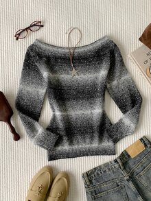 Comfortcana Women's Gradient Color Boat Neck Long Sleeve Fashion Sweater - Multicolor - View 4