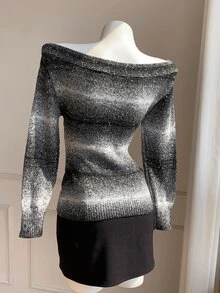 Comfortcana Women's Gradient Color Boat Neck Long Sleeve Fashion Sweater - Multicolor - View 2