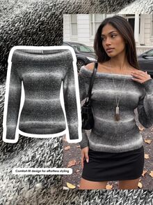 Comfortcana Women's Gradient Color Boat Neck Long Sleeve Fashion Sweater - Multicolor - View 1