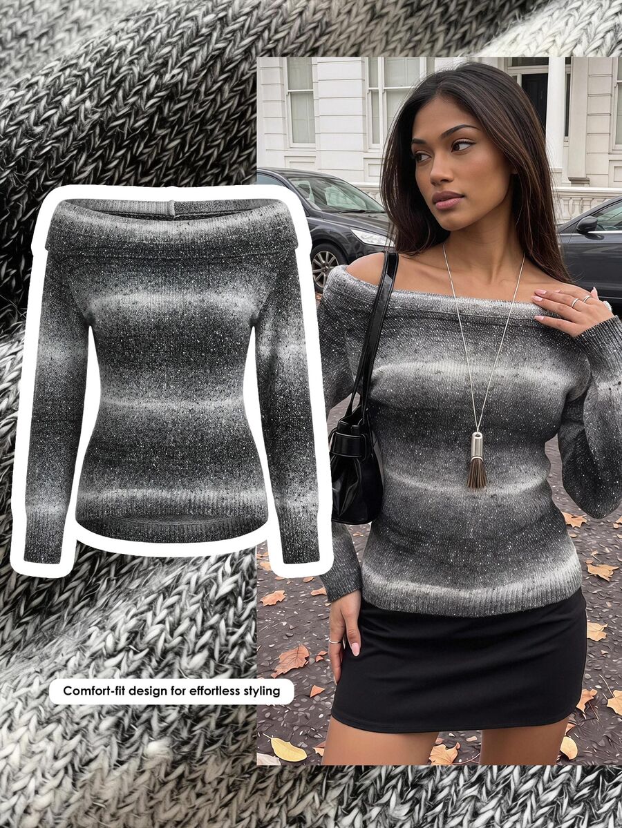 Comfortcana Women's Gradient Color Boat Neck Long Sleeve Fashion Sweater - Multicolor - View 1