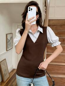 Elyressa Women's Striped 2 In 1 Casual Versatile Daily Wear Top - White - View 3