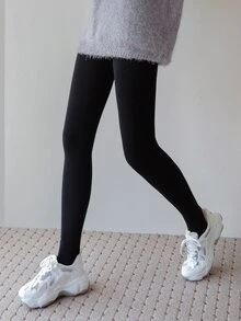 DAZY Solid Thermal Lined Leggings Tights - Black - View 9