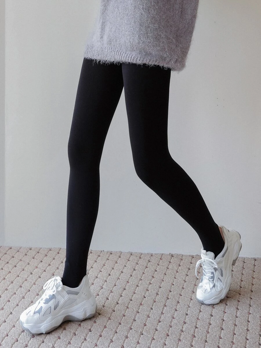 DAZY Solid Thermal Lined Leggings Tights - Black - View 1