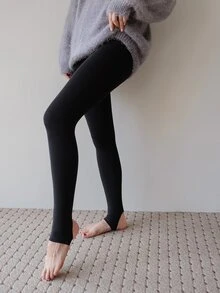 DAZY Solid Thermal Lined Leggings Tights - Black - View 5