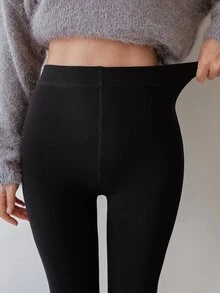 DAZY Solid Thermal Lined Leggings Tights - Black - View 7