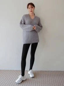DAZY Solid Thermal Lined Leggings Tights - Black - View 3