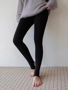 DAZY Solid Thermal Lined Leggings Tights - Black - View 6