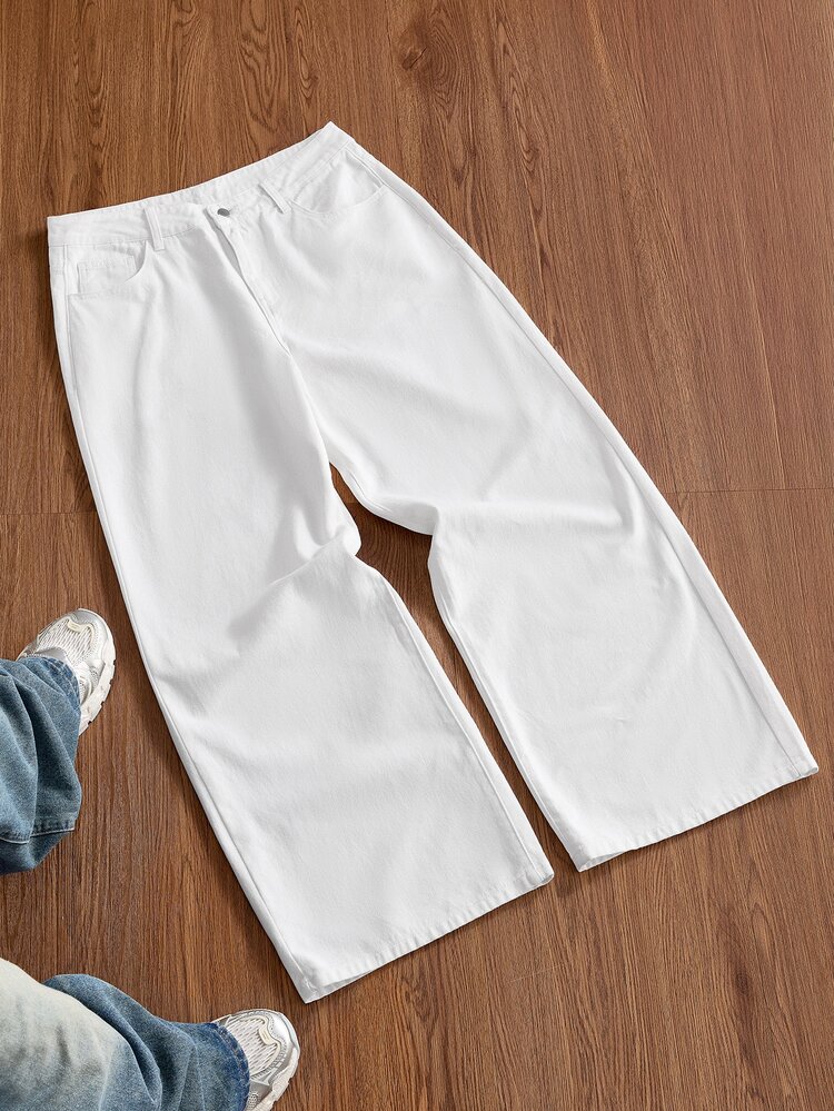 AXEPEAK Men's Casual Versatile Wide Leg Denim Jeans With Pockets And Buttons For Daily Wear - White - View 6