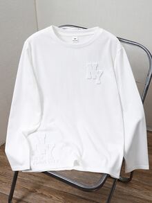 SHEIN Kids Tween Boy Autumn Casual Solid Color Letter Embossed T-Shirt - White - View 4