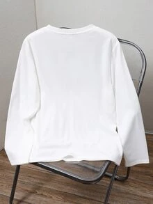 SHEIN Kids Tween Boy Autumn Casual Solid Color Letter Embossed T-Shirt - White - View 5