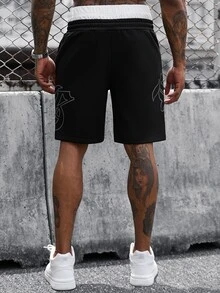 SLATEMANN Men's Drawstring Waist Pocket Letter Print Casual Versatile Daily Travel Shorts, Holiday - Black - View 2