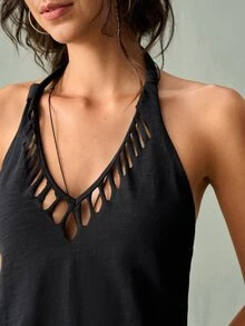 SoleilVie Women's Solid Color Halter Casual Versatile Daily Wear Top - Black - View 4