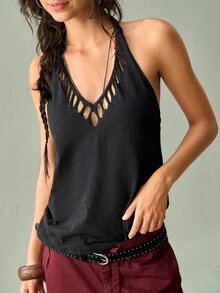 SoleilVie Women's Solid Color Halter Casual Versatile Daily Wear Top - Black - View 3