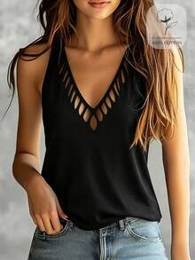 SoleilVie Women's Solid Color Halter Casual Versatile Daily Wear Top - Black - View 7