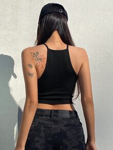 DAZY Women's Summer Casual Camisole With Built-In Padded Bra, Sexy & Comfortable Crop Top Going Out Tops - Black - View 3
