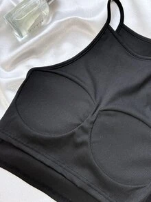 DAZY Women's Summer Casual Camisole With Built-In Padded Bra, Sexy & Comfortable Crop Top Going Out Tops - Black - View 8