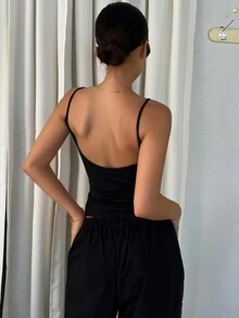 DAZY Women's Backless Slim Fit Camisole Y2k Tank Tops Crop Top - Black - View 2