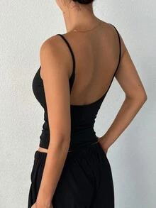 DAZY Women's Backless Slim Fit Camisole Y2k Tank Tops Crop Top - Black - View 7