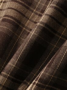 REIGN AVE Plaid Collar Cinched Waist Puff Short Sleeve Cropped Shirt Autumn Thanksgiving Formal Graduation Brown Casual Vintage - Brown - View 8