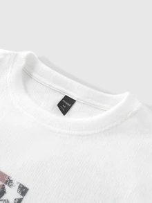 ROMWE MEN Street Life Men's Sweater-Like Letter Print T-Shirt - White - View 7