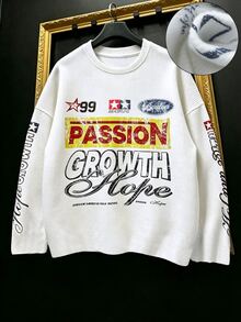 ROMWE MEN Street Life Men's Sweater-Like Letter Print T-Shirt - White - View 4