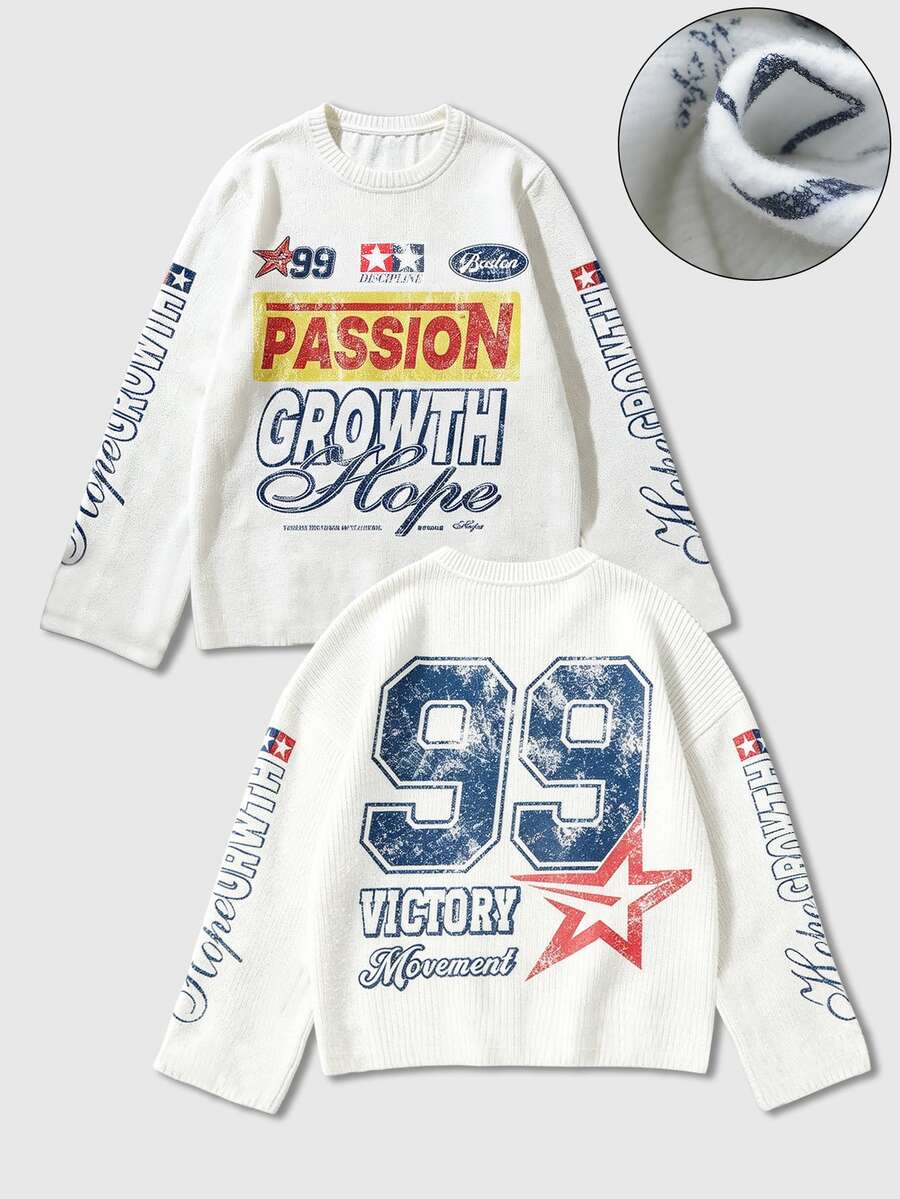 ROMWE MEN Street Life Men's Sweater-Like Letter Print T-Shirt - White - View 1