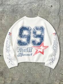 ROMWE MEN Street Life Men's Sweater-Like Letter Print T-Shirt - White - View 2