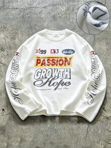 ROMWE MEN Street Life Men's Sweater-Like Letter Print T-Shirt - White - View 3