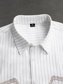 SLATEMANN Men's Striped Color Block Single-Breasted Casual Versatile Daily Travel Short Sleeve Shirt - White - View 7