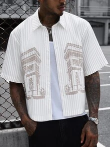 SLATEMANN Men's Striped Color Block Single-Breasted Casual Versatile Daily Travel Short Sleeve Shirt - White - View 2