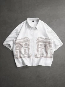 SLATEMANN Men's Striped Color Block Single-Breasted Casual Versatile Daily Travel Short Sleeve Shirt - White - View 8
