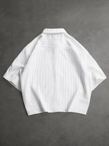 SLATEMANN Men's Striped Color Block Single-Breasted Casual Versatile Daily Travel Short Sleeve Shirt - White - View 3