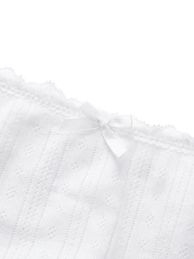 Ocili 5pcs Bulk Pack Pure Cotton Knitted Jacquard Comfortable Women's Contrast Lace Bow Decor Triangle Panties - White - View 12