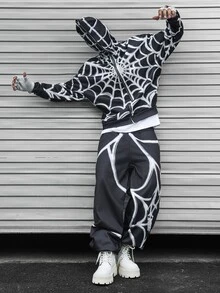 Major Grit Men's Streetwear Spider Web Spider Graphic Dark Pattern Sweatshirt Set, Boyfriend/Husband Anniversary Gift - Black - View 1