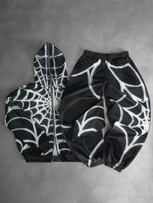 Major Grit Men's Streetwear Spider Web Spider Graphic Dark Pattern Sweatshirt Set, Boyfriend/Husband Anniversary Gift - Black - View 7