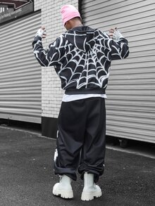 Major Grit Men's Streetwear Spider Web Spider Graphic Dark Pattern Sweatshirt Set, Boyfriend/Husband Anniversary Gift - Black - View 3