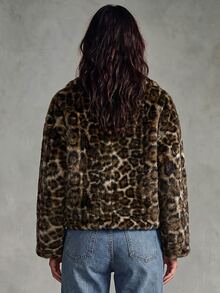 SoleilVie Chaqueta vintage de estampado de leopardo, esponjosa, holgada, con solapa y manga larga - Multicolor - Ver 2