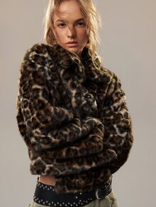 SoleilVie Chaqueta vintage de estampado de leopardo, esponjosa, holgada, con solapa y manga larga - Multicolor - Ver 11