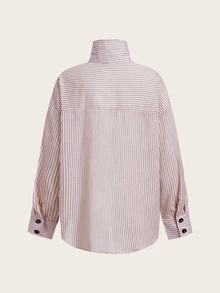 Trelyra Striped Turtleneck Shirt, Asymmetric Aesthetic, Early Spring Layering Masterpiece - Pink - View 8